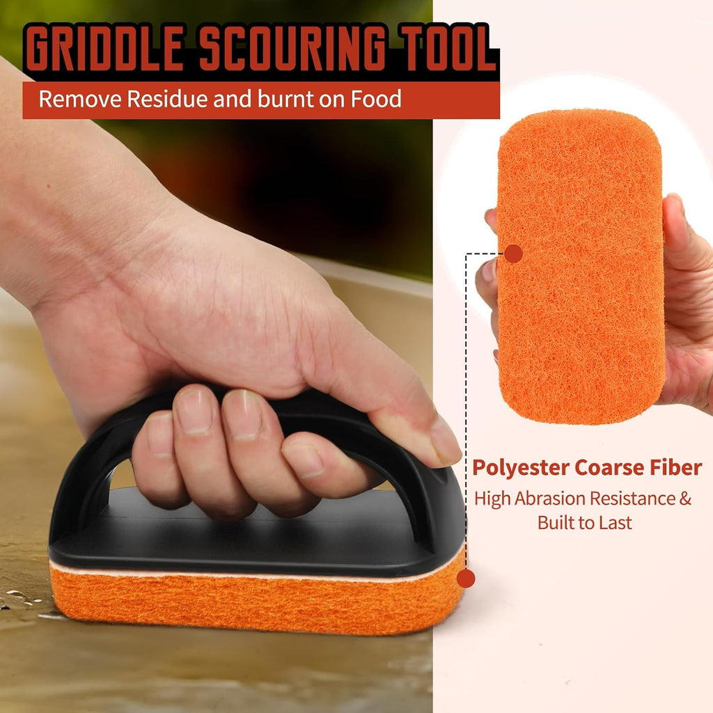 Griddle Cleaning Kit for Blackstone, Heavy-Duty Scraper & Ergonomic Handles | Non-Scratch Scouring | Flat Top Griddles | Cast Iron | Ovens & BBQ Surfaces | Removes Stubborn Grease Easily