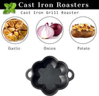 Pre-Seasoned Cast Iron Smoker & Garlic Roaster with Airflow Lid | Wood Chip Smoker Box for BBQ, Oven, Smoky Vegetables & Meats, Grill Smoker Boxes