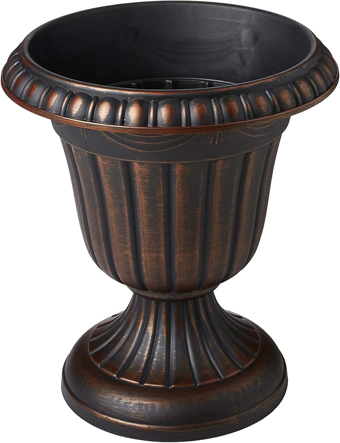 Arcadia Garden Products PL00CP Classic Traditional Plastic Urn Planter, 16" x 18", Brushed Copper