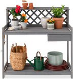 best choice products outdoor garden potting bench, wooden, main product view