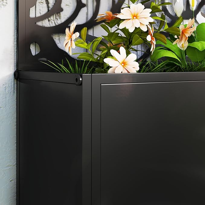 Outsunny Metal Raised Garden Bed with Trellis for Climbing Plants, Freestanding or Wall Mounted Flower Bed with Privacy Panel, Snail Cut-Outs Outdoor Planter Box for Garden, Patio, Balcony