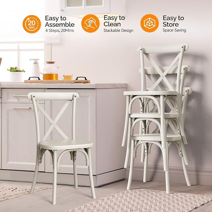 VINGLI Plastic Outdoor Dining Chairs Set of 2, Stackable Patio Cream White Dining Chairs with X Back, Waterproof Kitchen & Dining Room Chairs for Indoor-Outdoor, Capacity 400 lbs