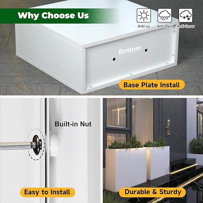 White Metal Long Planter for Outdoor Plants 24" x 10" x 24" Metal Rectangular Outdoor Planter Box Spliced Flower Box with Partitions for Outside,Indoor,Garden (White, 24 * 10 * 24)