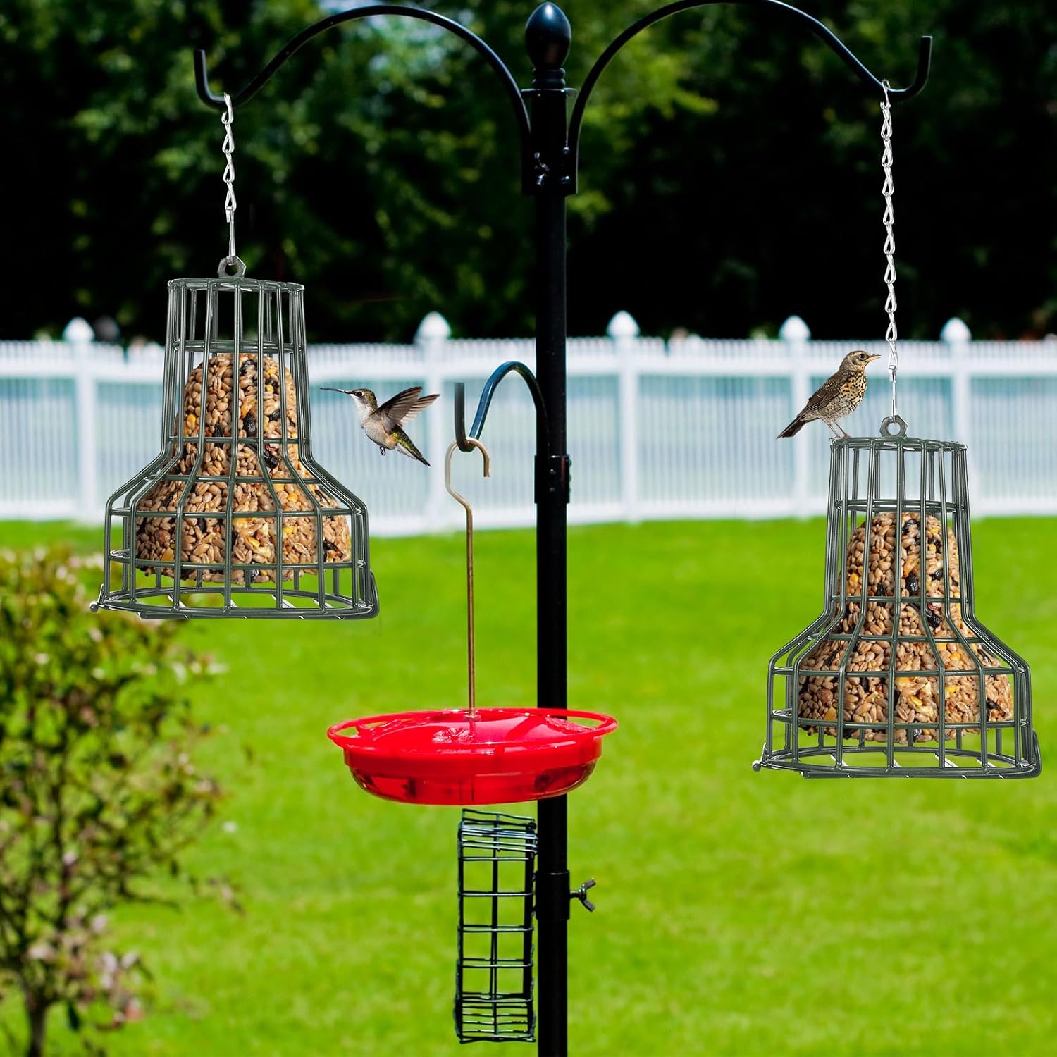 2 Pcs Bird Seed Bell Feeders S-8 Seed Cake Bell Wild Bird Feeder Outdoor Garden Cages Hanger with Stainless Steel Chain for Outside