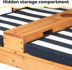 KidKraft Wooden Outdoor Double Chaise Lounge with Cup Holders, Kid's Patio Furniture, Honey with Navy and White Striped Fabric, Gift for Ages 3-8