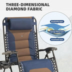 Zero Gravity Chair Set of 2 Oversized Padded Recliner with Adjustable Headrest & Cup Holder - 600D Oxford Folding Lounge Chair for Outdoor Camping, Patio, Poolside (Brown & Blue)