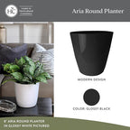 The HC Companies Aria Round Self-Watering Pot - Lightweight Plastic Planter for Herbs & More - Durable Plant Pots for Indoor Plants & Outdoor Plants (12" Glossy Black, Pack of 1)