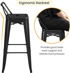 Yaheetech Bar Stools Set of 4, Metal Counter Height Chairs, 30 Inch Industrial Kitchen Stools with Backrest and Footrest for Indoor/Outdoor, Matte Black