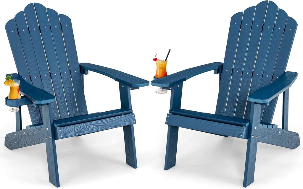 Giantex Outdoor Adirondack Chair - Oversized Patio Chairs w/Hidden Cup Holder, Realistic Wood Grain, 380 LBS Weight Capacity, Weather Resistant Firepit Chairs for Backyard, Garden (2, Navy)