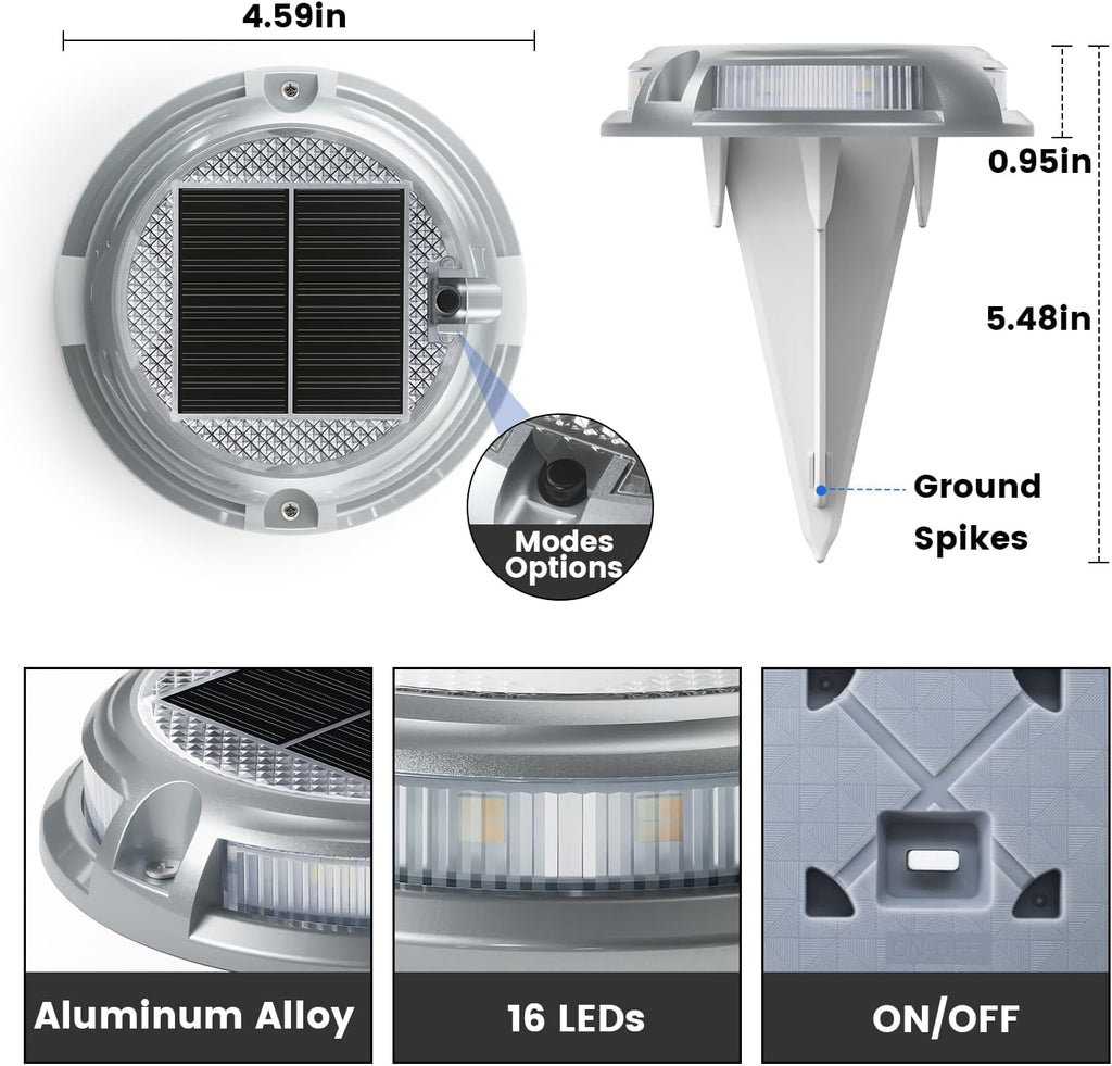 SIEDiNLAR Solar Driveway Lights Outdoor, 16 LEDs with 9 Modes RGB (12 Pack) | Solar-Powered, Waterproof Dock Marker and Deck Lights for Driveways, Steps, Walkways, Paths, Ground, Yards and Garden Safety