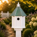Handmade Patina Copper Roof Bluebird House for Bluebirds & Songbirds, Made in USA (H8V) (4"x4" Mount)