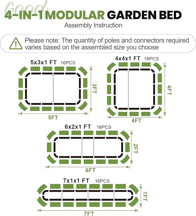 G GOOD GAIN 4-in-1 Adjustable Raised Garden Bed Kit | Galvanized Planter Boxes for Vegetables, Flowers | 12" Tall, Multiple Sizes (5x3x1ft, 4x4x1ft, 6x2x1ft, 7x1x1ft) | Outdoor Metal Raised Bed, White
