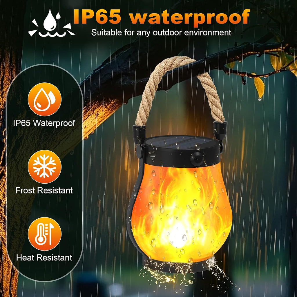 Solar Lanterns Outdoor 2-Pack with Ultra-Real Flame Lights, Dual Charging (USB/Solar), 2 Modes & Outdoor Waterproof Design — Decorative Hanging/Table Lights for Yard, Patio, Garden