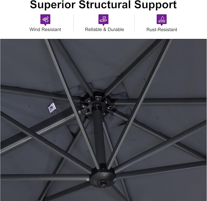 PURPLE LEAF 9 Feet Patio Umbrella Outdoor Cantilever Square Umbrella Aluminum Offset Umbrella with 360-degree Rotation for Garden Deck Pool Patio, Grey