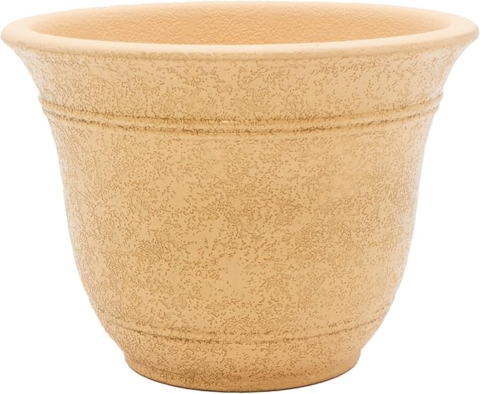 The HC Companies Sierra Round Self-Watering Pot - Lightweight Plastic Planter for Herbs & More - Durable Plant Pots for Indoor Plants & Outdoor Plants (16” Arizona Sand, Pack of 1)