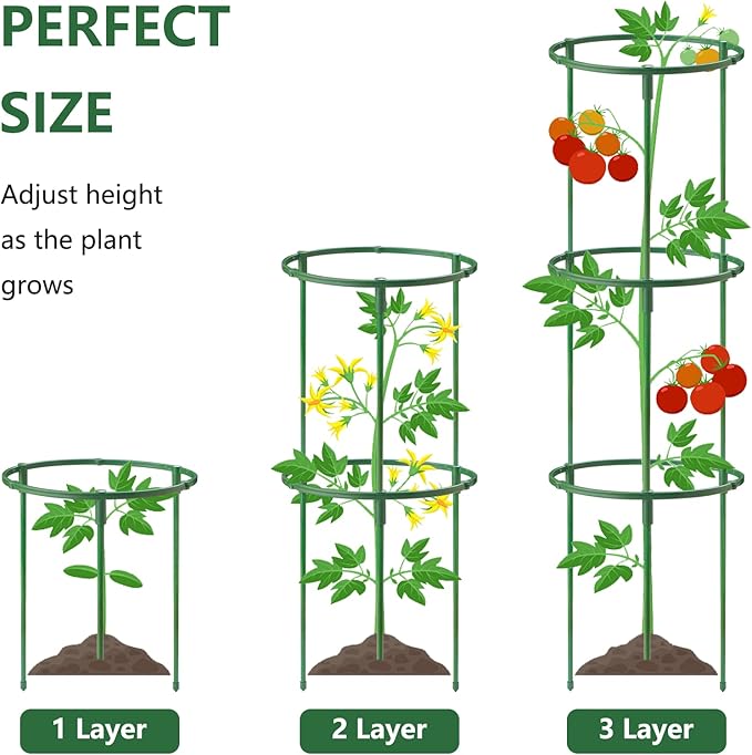 12Packs Plant Support Stakes Half Round Plant Stakes for Indoor Plants, Stackable 3 Tier Garden Flower Support, Plant Cages for Tomato,Monstera, Peony, Hydrangea, Climbing Plants