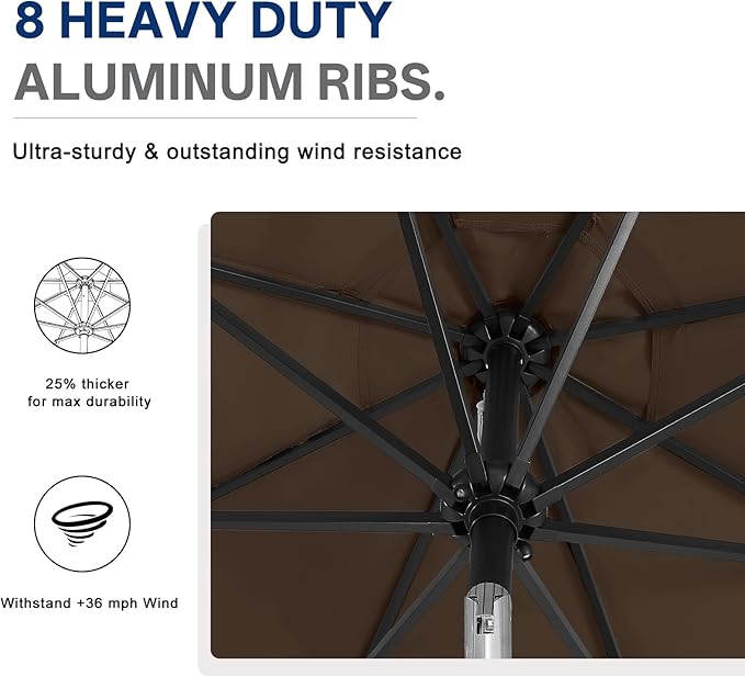 ABCCANOPY Durable Solar Led Patio Umbrellas with 32LED Lights 11FT (Brown)