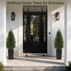 5ft artificial cedar topiary trees 2 pack, tall, package contents