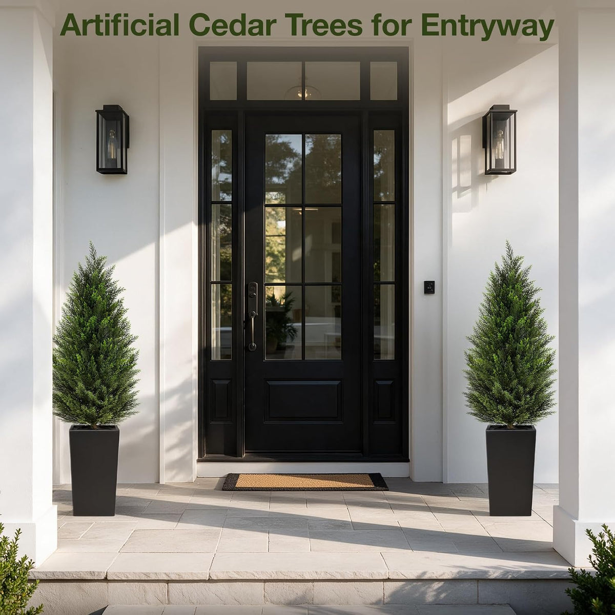5ft artificial cedar topiary trees 2 pack, tall, package contents