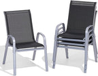 Patio Chairs Set of 4, Easily Set Up Stackable Outdoor Dining Chairs with High Back and Wide Seat, All Weather Breathable Outdoor Chairs Set of 4 with Metal Frame for Backyard Deck Pool, Black