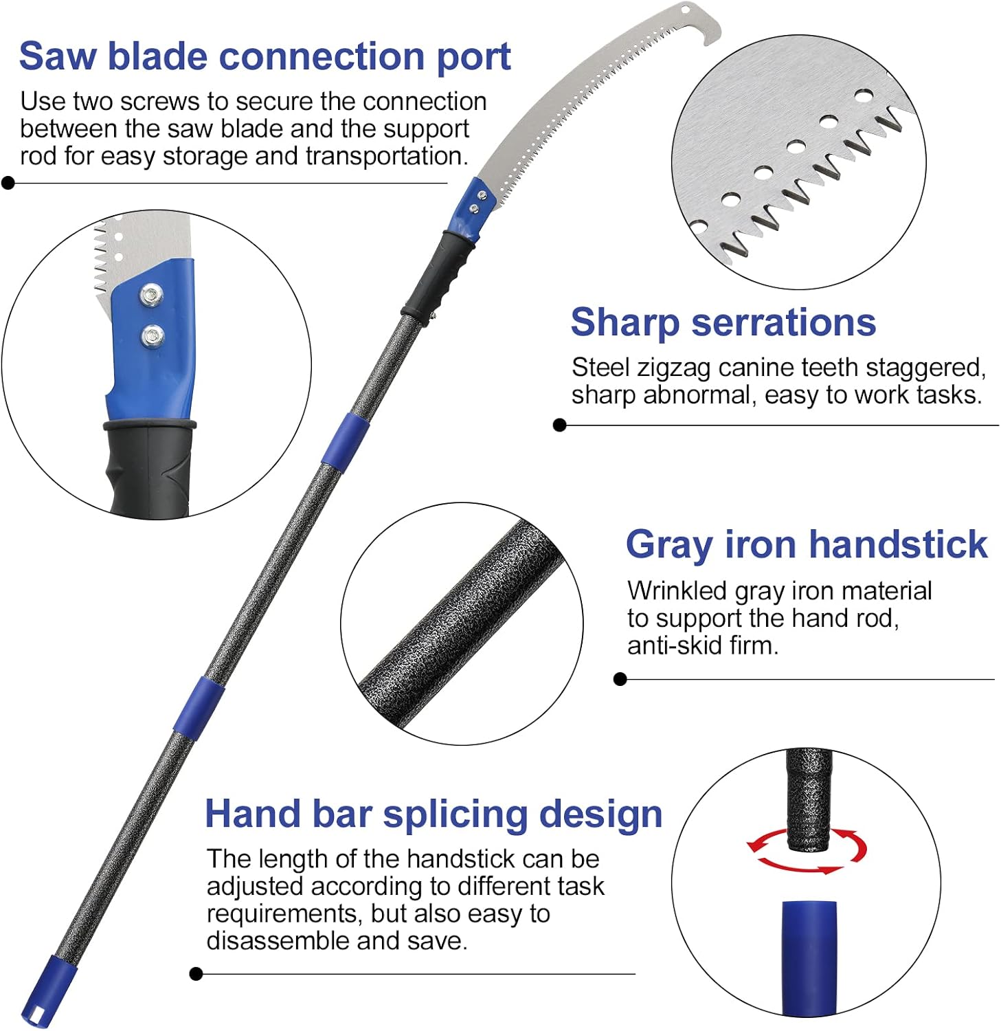 Pole Saws for Tree Trimming, 7.5 FT Long Extension Pruning Saw, Lightweight Stainless Steel Extension High Pole Pruning Pole Saw with Blade for Trimmer Yard Garden and Patios Trees Branches