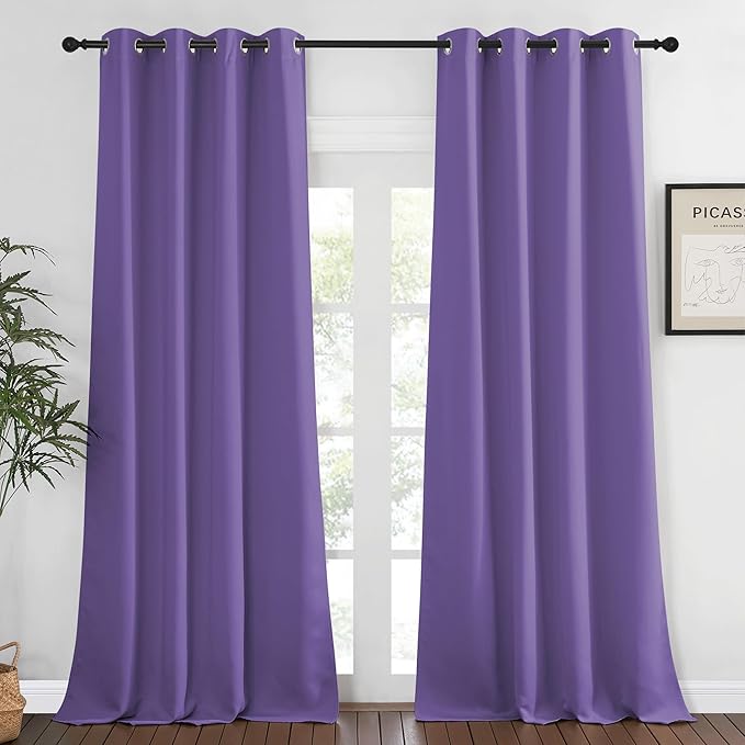 NICETOWN Blackout 108 inch Curtains for Sliding Glass Door, Grommet Thermal Insulated Room Darkening Window Treatment Sound Reducing Drapes for Room Divider, 1 Panel, W52 x L108, Lilac Purple