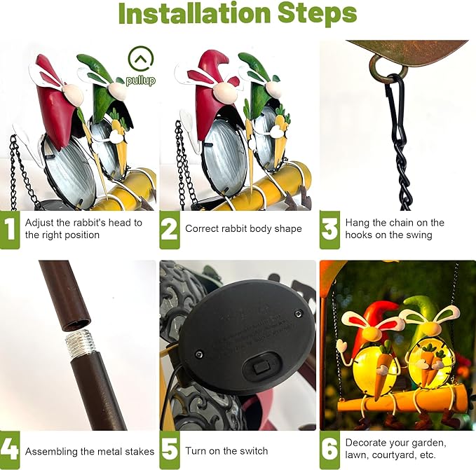 HONGLAND Outdoor Decor Solar Lights, Hanging Gnomes Swing Gardening Gifts for Women, Gnomes Outdoor Easter Decor with Welcome Sign for Porch Patio