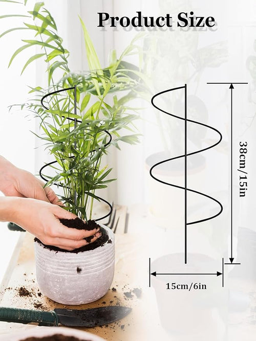 4 Pack Small Wavy Trellis for Potted Plants Indoor, 15 in Garden Trellis for Climbing Plants Outdoor, Single Stick Metal Climber Support Stakes for Vine Ivy Hoya Flower (Black)