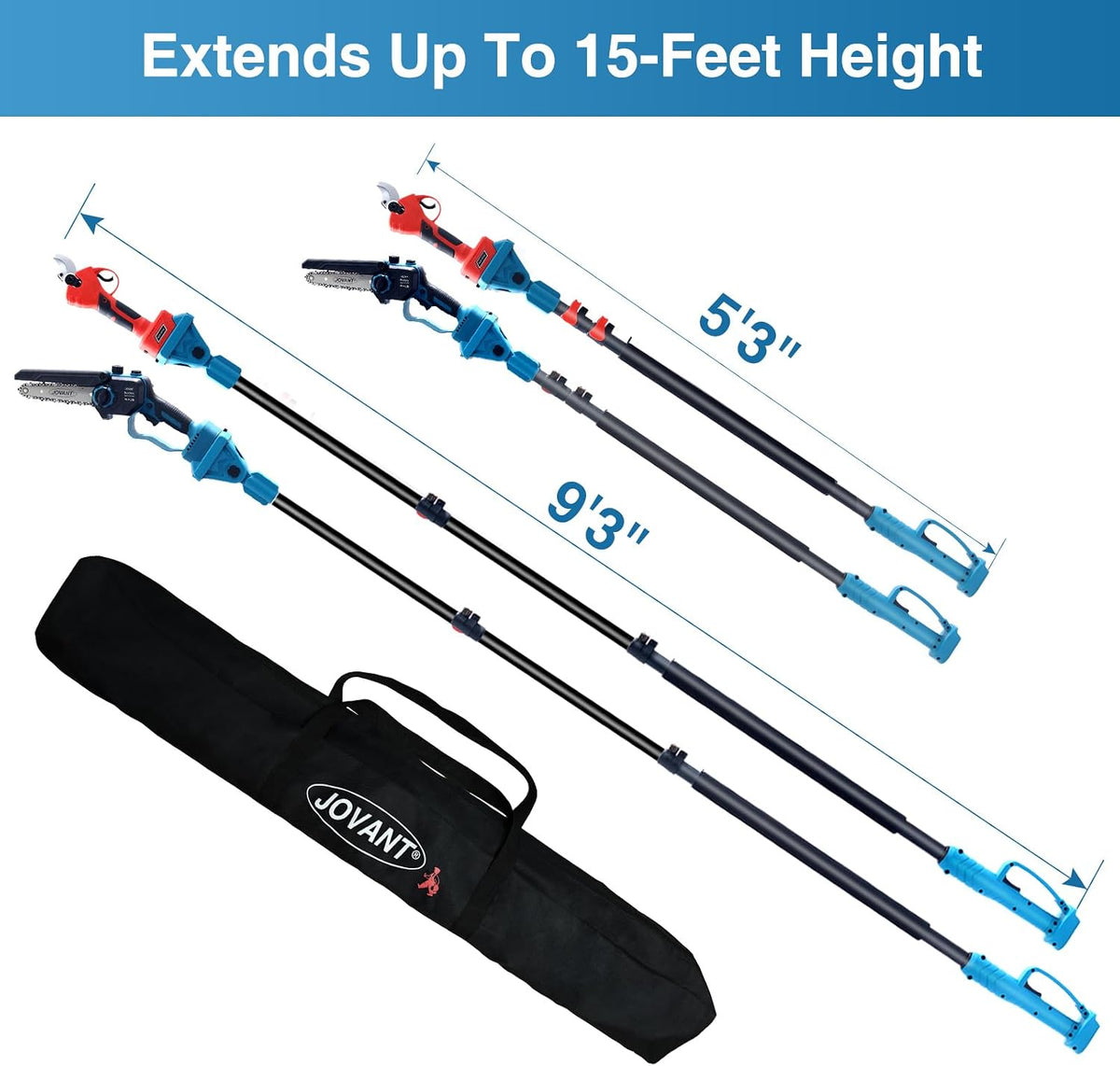 3-in-1 pole pruning shears, electric pruning shears & on a desk or shelf