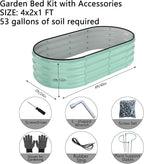 Galvanized Metal Planter Raised Garden Bed Kit for Gardening Outdoor，4x2x1ft Planter Grow Garden Box Raised Flower Bed，Long Vegetable Clearance Herb Raised Garden Beds for Gardening Green