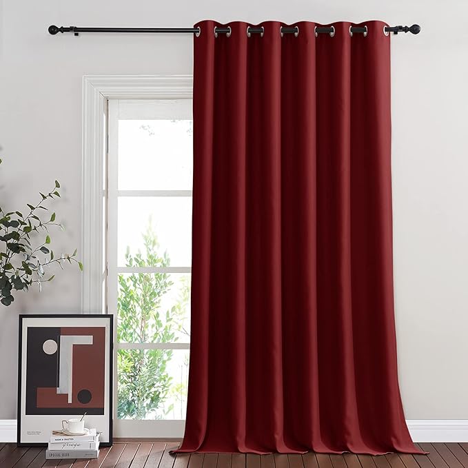 NICETOWN French Door Curtain for Window Extra Long & Wide, Grommet Thermal Curtain Panel for Sliding Glass Door/Patio Door (Burgundy Red, 1 Piece, W80 x L108)