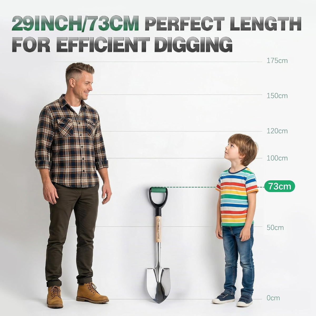garden shovel for digging, 29 inch small shovel shown in use