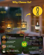 Yme Solar Hanging Lanterns Outdoor Waterproof, Long Lasting Solar Tea Light | 2 Large 2 Small Hanging Candle Holders, Flickering Flameless LED Solar Tealights, Outdoor Decor for Tree Patio Garden Pergola