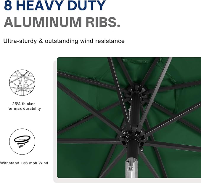 ABCCANOPY Durable Solar Led Patio Umbrellas with 32LED Lights 11FT (Deep Green)
