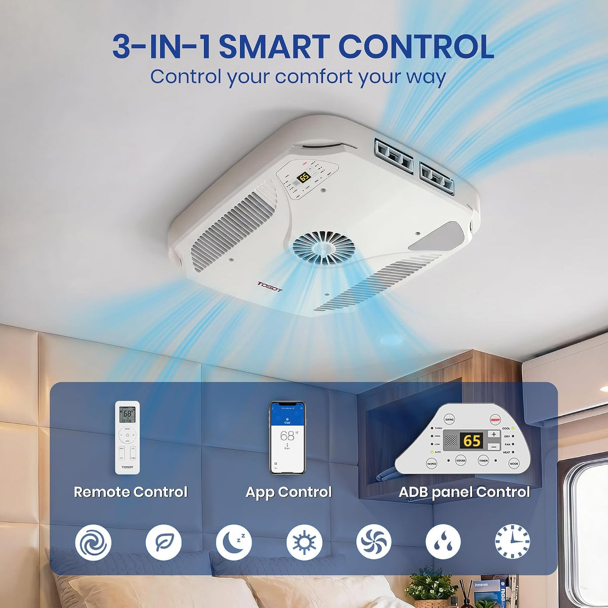 tosot 16000 btu go cool rv air conditioner showing dimensions