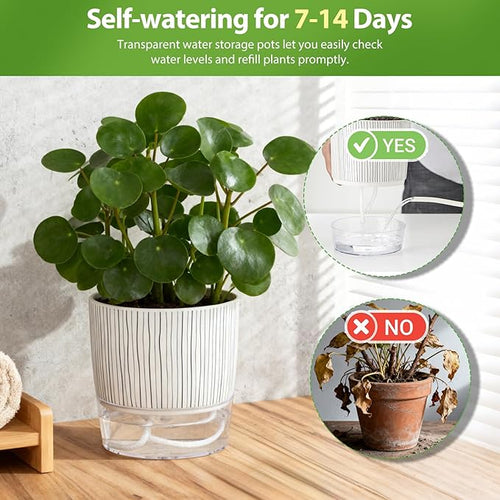 5 Pack Self Watering Pots for Indoor Plants, 4" + 5.5" Decorative Planters for Indoor Plants, Easy-Care Pots for African Violet, Orchid, Snake Plant, Herbs