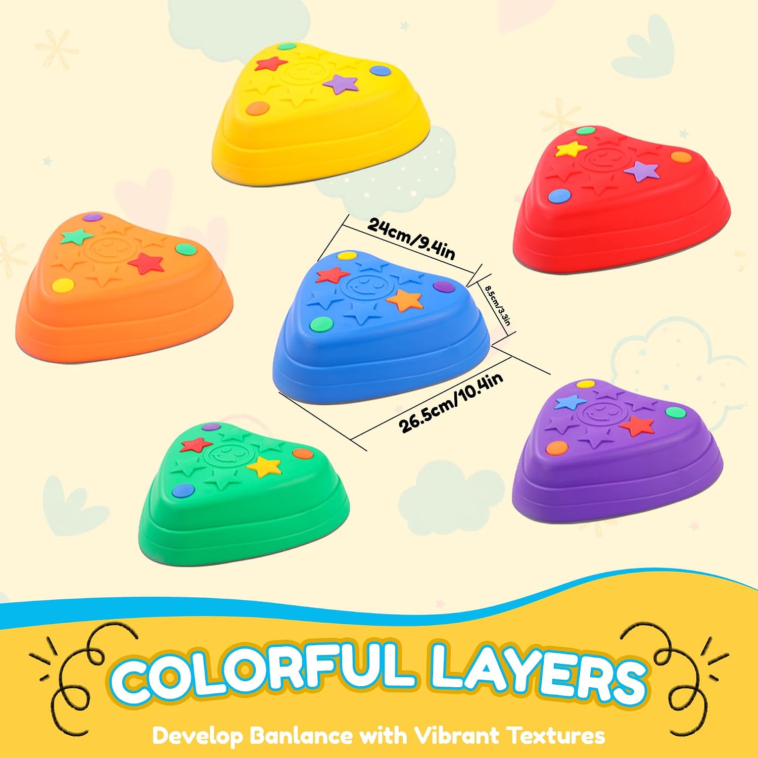 Balance Stepping Stones for Kids – 6PCS Heart-Shaped Sensory Stepping Stones with Non-Slip Textures, Balance Stones for Ages 3-12