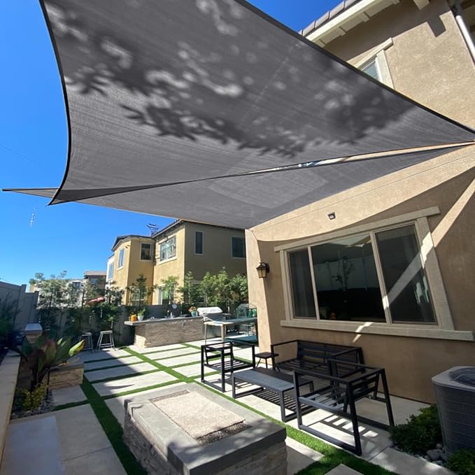 SUNLAX Sun Shade Sail 15' x 15' x 15' Dark Grey Rectangle Canopy Sail Shade Cover UV Block Permeable Sunshade Outdoor for Patio Backyard Deck Pergola (We Make Custom Size)