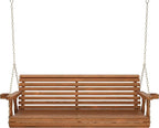 Amish Casual 4 Foot Roll Back Porch Swing with Cup Holders in Oak Stain - Amish Made in The USA from Treated Pine Heavy Duty 700 Lb. Weight Capacity