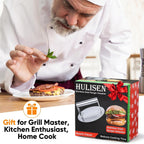 HULISEN Stainless Steel Burger Press, 6.2 inch Round Burger Smasher, Professional Griddle Accessories Kit, Grill Press Perfect for Flat Top Griddle Grill Cooking | Flat Edge, Even Pressure for Thin Patties, Dishwasher Safe, Griddle Accessories Fit Flat