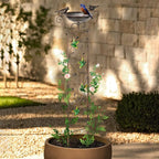 SUNNYPARK Antique Garden Iron Trellis with Decorative Hummingbirds Detachable Bird Bath Bowl Metal Potted Plant Support for Climbing Flowers