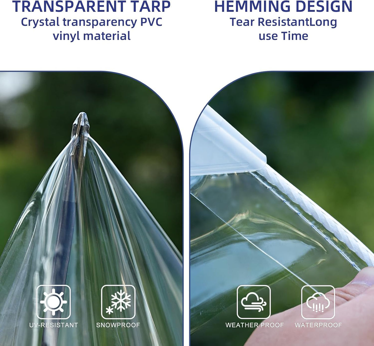 clear tarp with grommets, heavy duty waterproof transparent, side view