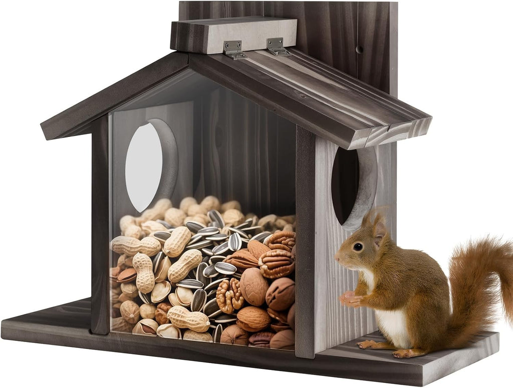 Gnodary Squirrel Feeders for Outside, Durable Squirrel House for Outdoor - Chipmunk Feeder, Squirrel Food for Backyard Squirrels Hold Corn, Corn Cob, Peanuts (Walnut Brown)