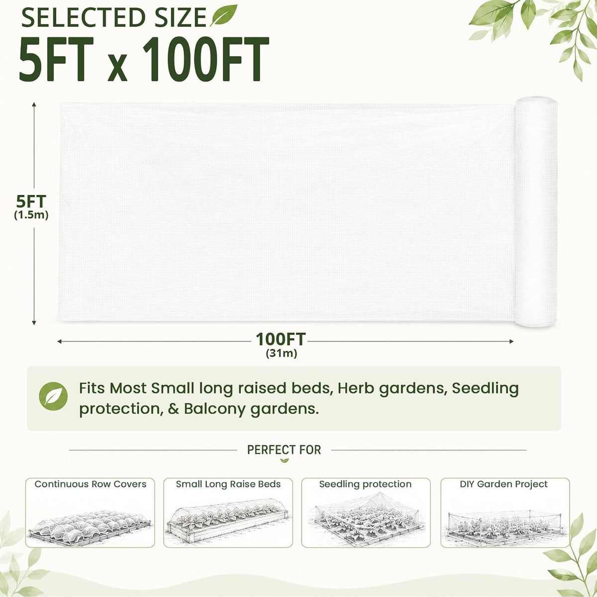 roll packed 5x100ft garden netting, fine mesh insect shown in use