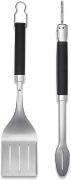 Weber® Precision Tongs & Spatula Grilling Tool Set, Stainless Steel | BBQ Tools with Hands‑Free Locking Tongs, 3‑Sided Beveled Spatula, Non‑Slip Soft‑Touch Handles - Grill Accessory Kit