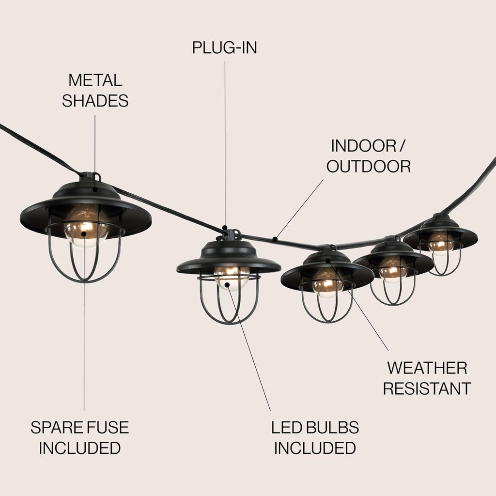 jonathan y 10' outdoor led string lights metal, close-up detail