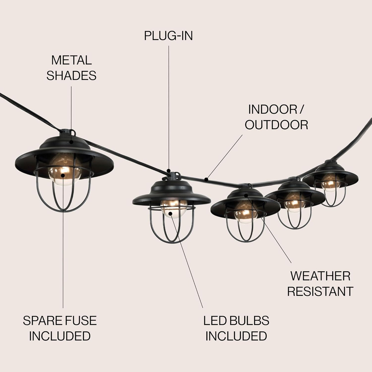 jonathan y 10' outdoor led string lights metal, close-up detail