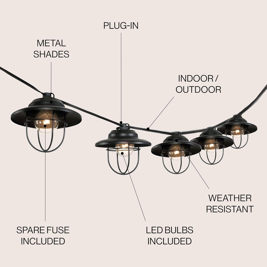 jonathan y 10' outdoor led string lights metal, close-up detail