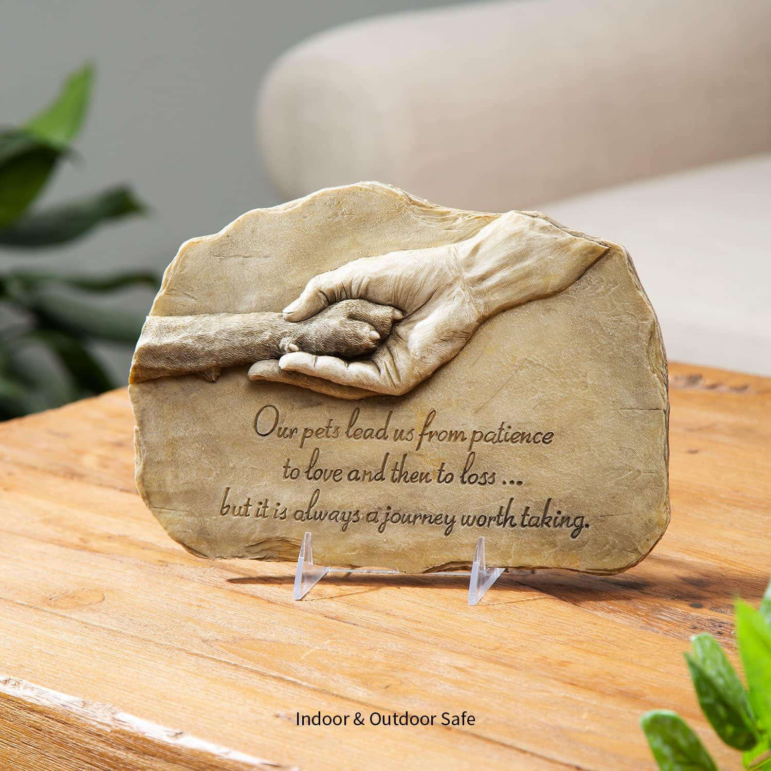 Evergreen Garden Dog Paw in Hand Devotion Painted Polystone Stepping Stone - 12”W x 0.5”D x 7.5”H…
