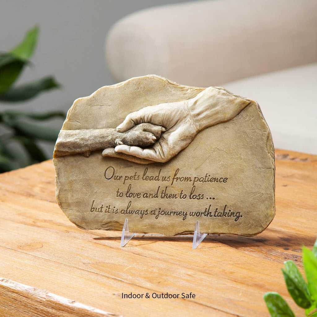 Evergreen Garden Dog Paw in Hand Devotion Painted Polystone Stepping Stone - 12”W x 0.5”D x 7.5”H…